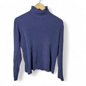 Chico’s Design Size 3 Ribbed Silk Blend Turtleneck Sweater Blue Purple Knit
